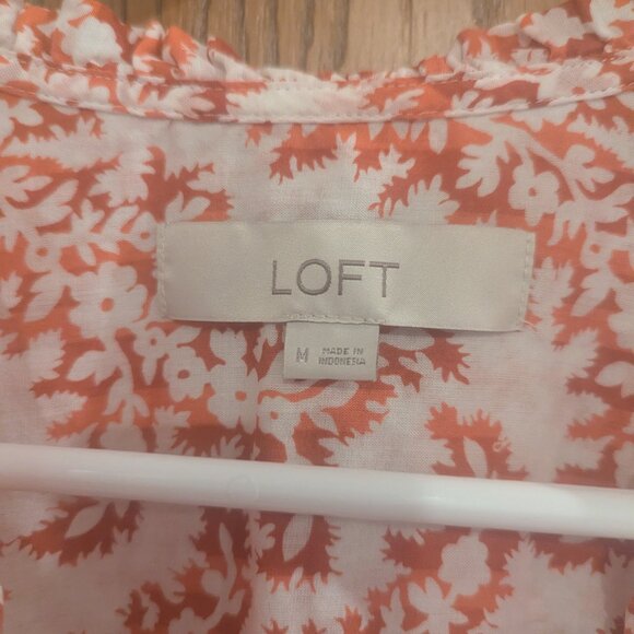Loft Button Down Orange Floral Blouse-Medium - Picture 2 of 4